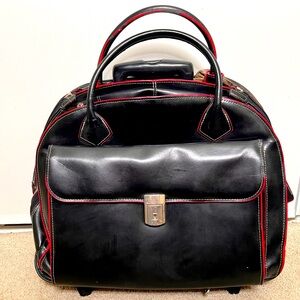 McKlein USA Wheeled Black Leather Briefcase Laptop Travel Bag Upright Carry On